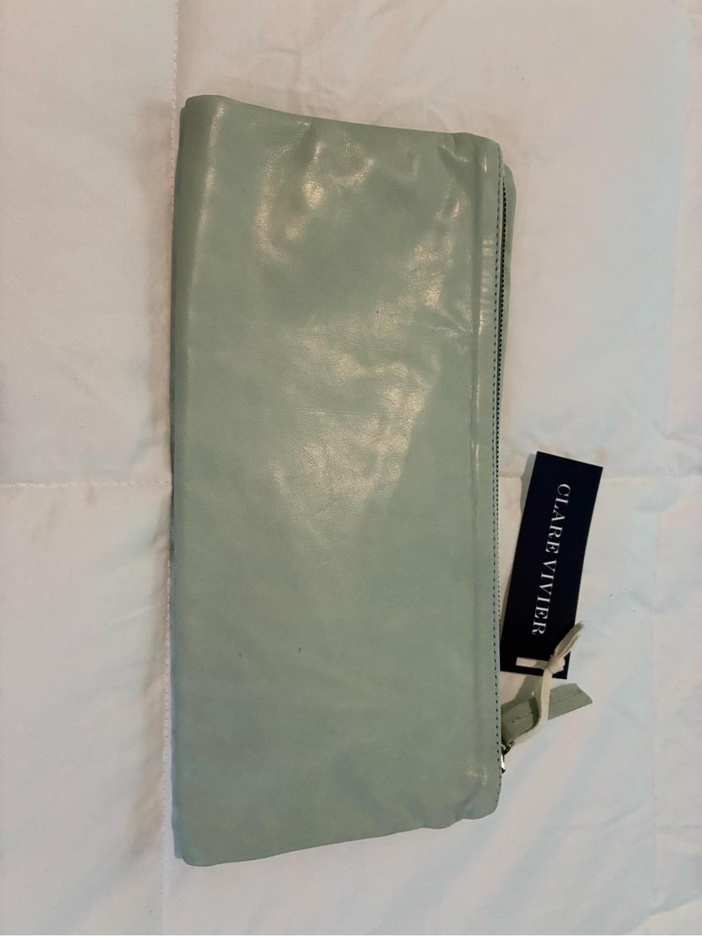 Clare V Light Mint Green Leather Zip Pouch - Picture 3 of 5